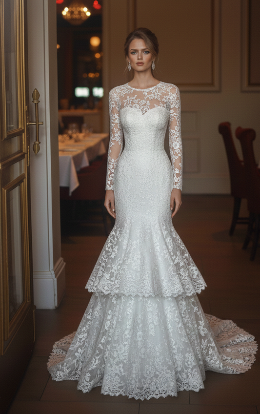 Designer Wedding Dress Boutique Silk Long Hand Stitched Luxury