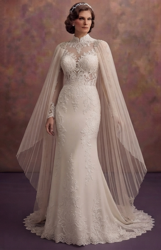 Detachable Cape Wedding Dresses with Dramatic Elegance
