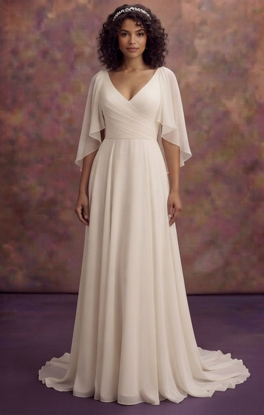Draped Sleeve Wedding Dresses with Soft Elegance