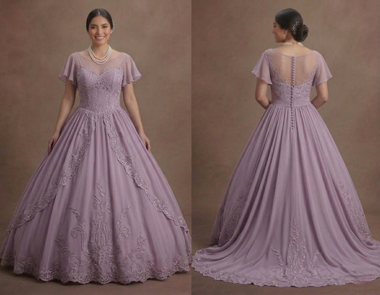 Dreamy Purple Quinceañera Dress Soft Chiffon & Lace