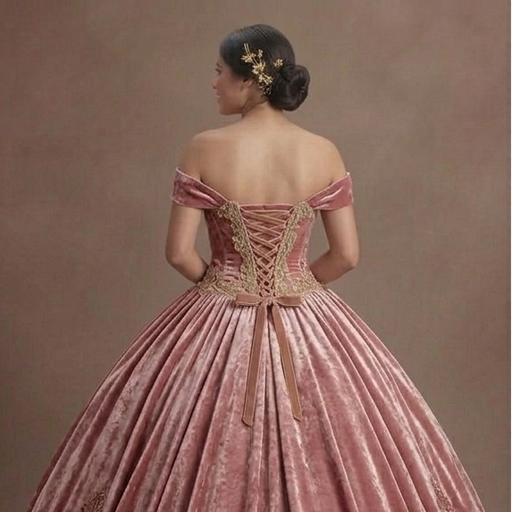 Dusty Rose Pink Quinceañera Dress in Vintage Velvet