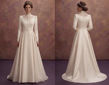 Edwardian Satin Wedding Dresses with Elegant Sleeves