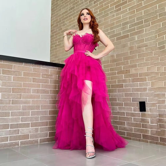 Princess Edge Curl فساتين سهره فاخره   Sexy Side High Split Prom Dress Sweet Tulle Sleeveless Vestidos De Noche