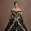 Elegant Black Quinceañera Dress Gold Lace Fabric Trim
