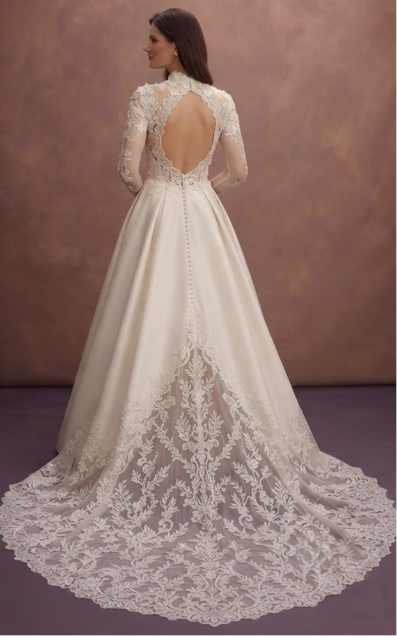 Elegant Bridal Dresses with Cathedral Lace Trains