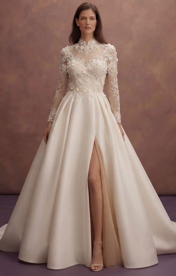Elegant Bridal Dresses with Cathedral Lace Trains