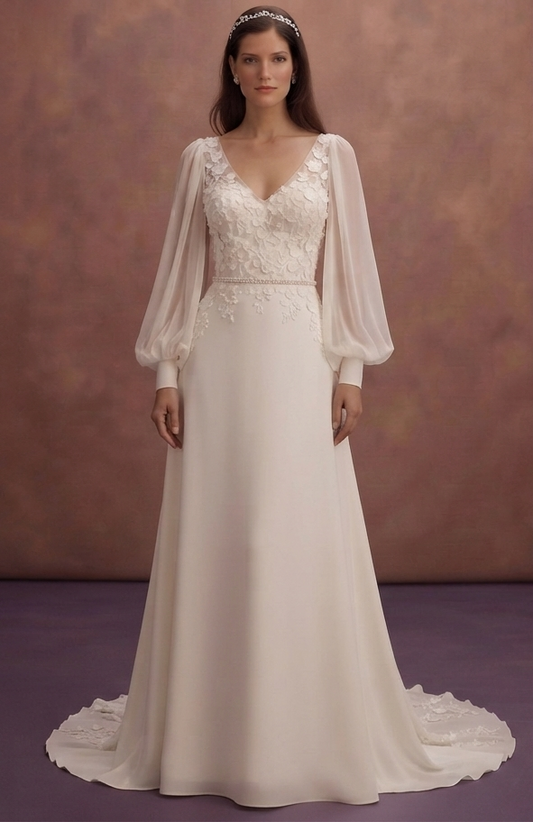 Elegant Bridal Dresses with Flowing Chiffon Sleeves