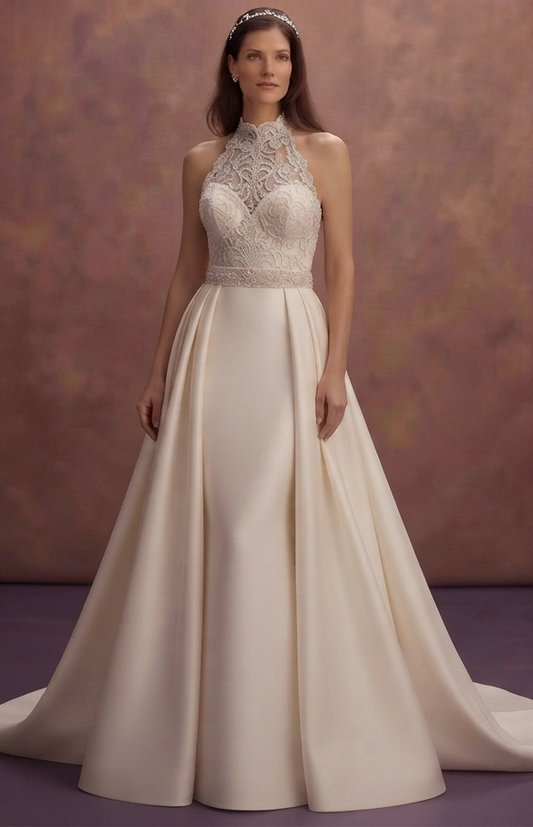 Elegant Bridal Dresses with Flowing Silk Overskirts