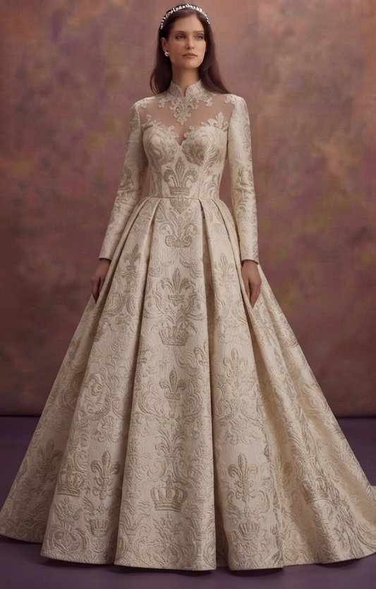 Elegant Brocade Wedding Dresses with Royal-Inspired Elegance