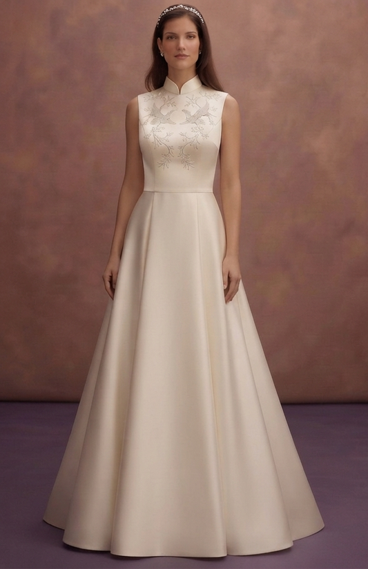 Elegant Duchess Satin Bridal Gowns with Cathedral Trains