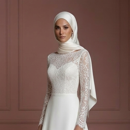 Elegant Islamic Bridal Gown With Hijab Set Wedding Dress Muslim