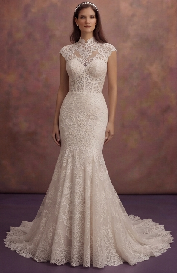 Elegant Mermaid Bridal Dresses with Lace Overlay