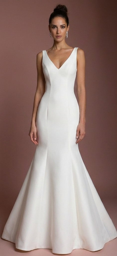 Elegant Mermaid Wedding Dress Short V-Neck Backless Satin Bridal