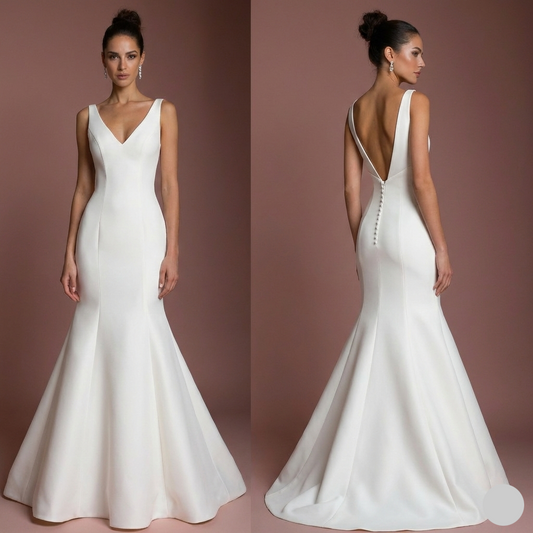 Elegant Mermaid Wedding Dress Short V-Neck Backless Satin Bridal