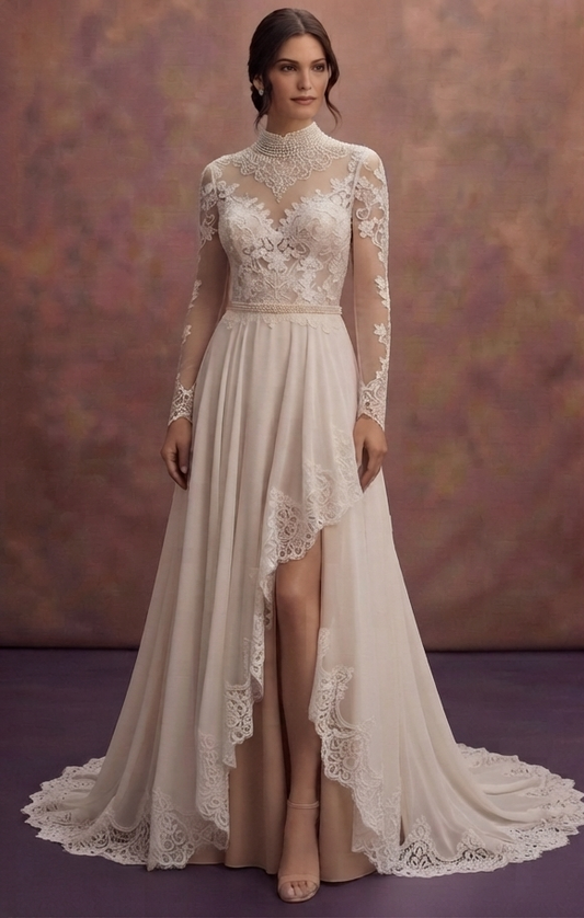 Elegant Wedding Dresses with Scalloped Lace Hemlines