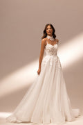 Stunning A-Line Wedding Dress For Women Tulle Sweetheart Spaghetti Strap Lace Appliques Bridal Gowns