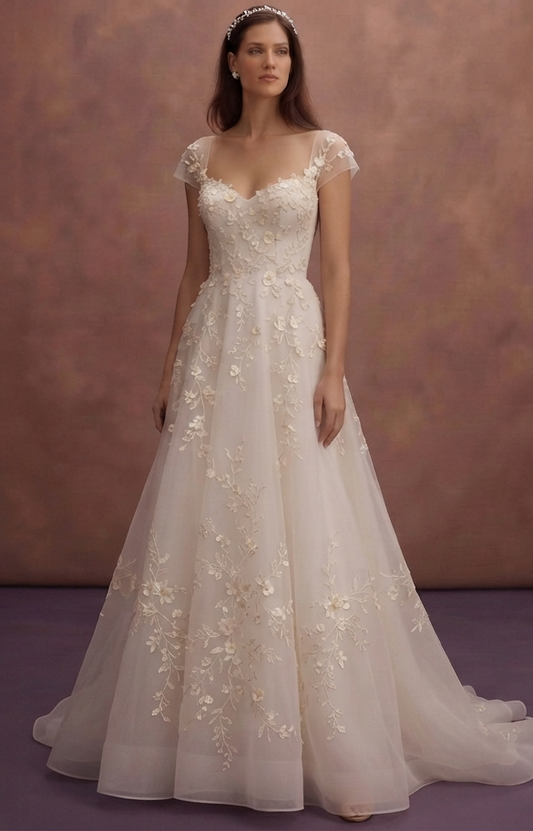 Embroidered Organza Wedding Dresses with Floral Motifs