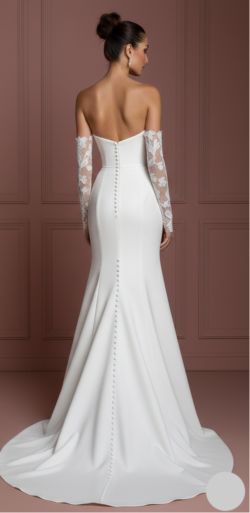 Embroidered Sleeve Wedding Dress Long Nature Inspired Wear