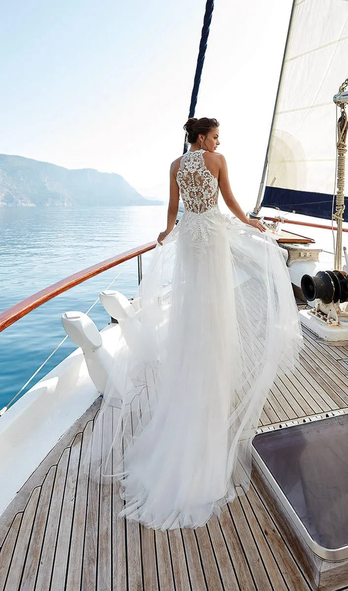 V Neck Tulle Backless A Line Sexy Sweep Train Wedding Dress V Neck Tulle Backless A Line Sexy Sweep Train Wedding Dress