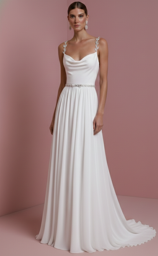 Empire Waist Wedding Dress Greek Long Chiffon Goddess Style