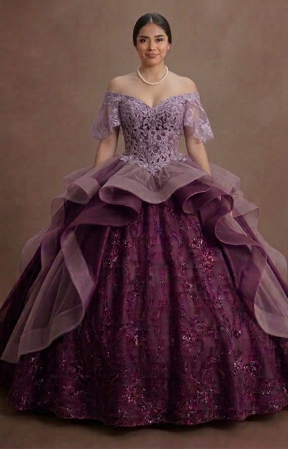 Enchanted Purple Quinceañera Dress Wisteria Lace Gown