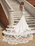 Exquisite Wedding Dress For Woman Mermaid Spaghetti Straps V-Neck Lace Applique Bride Gown Sweep Train Vestido De Customed