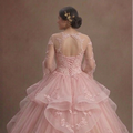 Ethereal Pink Quinceañera Dress Sheer Sleeve Lace Style