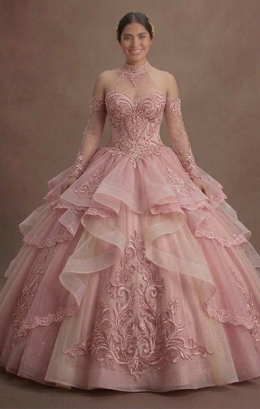 Fairytale Pink Quinceañera Dress Tiered Organza Ruffles