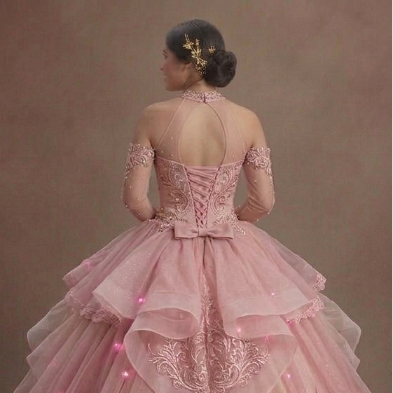 Fairytale Pink Quinceañera Dress Tiered Organza Ruffles
