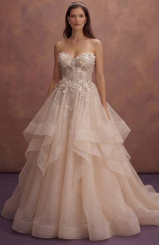 Fairytale Wedding Dresses with Glitter Organza Layers