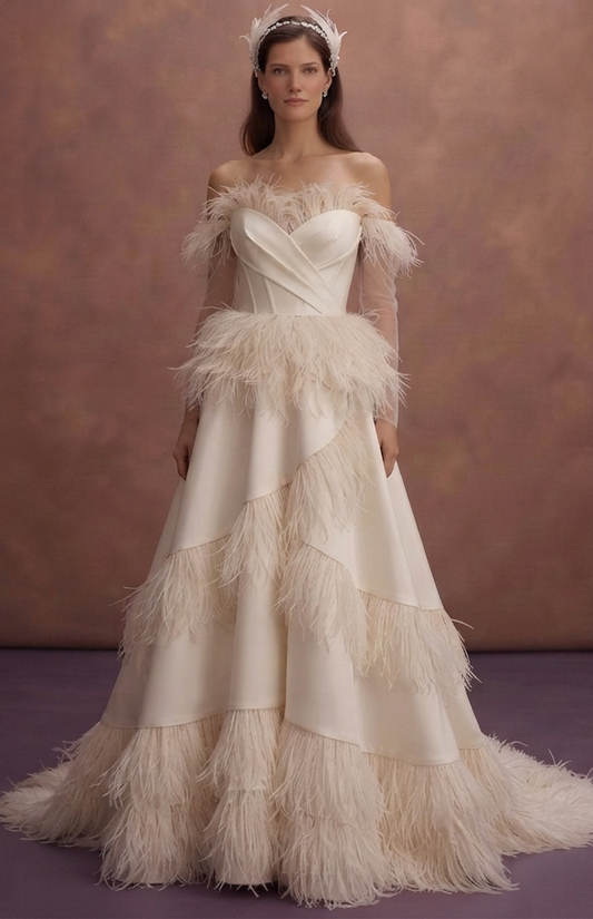 Feather Trim Wedding Dresses with Fashion-Forward Style