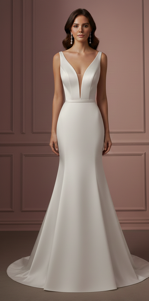 Fit and Flare Wedding Dress Plain Long Lace Romantic Gown