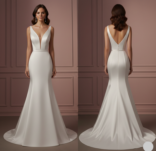 Fit and Flare Wedding Dress Plain Long Lace Romantic Gown
