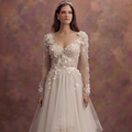 Floral Appliqué Tulle Wedding Dresses with Soft Layers
