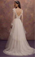 Floral Appliqué Tulle Wedding Dresses with Soft Layers