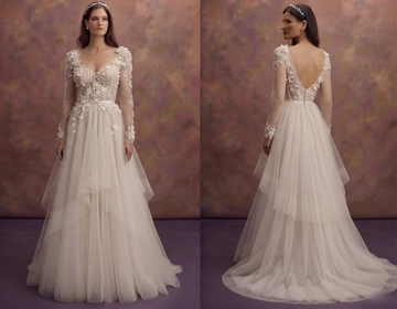 Floral Appliqué Tulle Wedding Dresses with Soft Layers