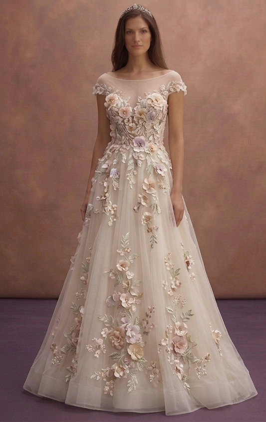 Floral Appliqué Wedding Dresses with Romantic Details
