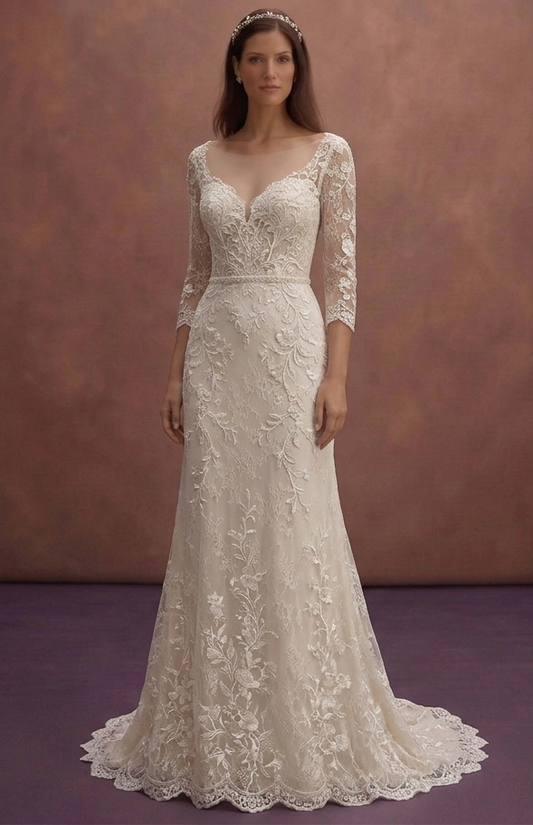 Floral Lace Wedding Dresses with Delicate Embroidery