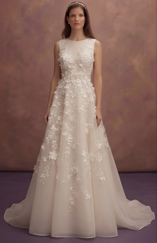 Floral Organza Wedding Dresses with Delicate Appliqués
