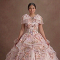 Floral Print Pink Quinceañera Dress for Garden Parties