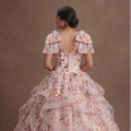 Floral Print Pink Quinceañera Dress for Garden Parties