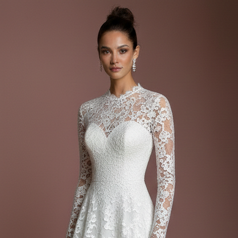 Floral Wedding Dress Subtle Long Embroidery Lace Bridal