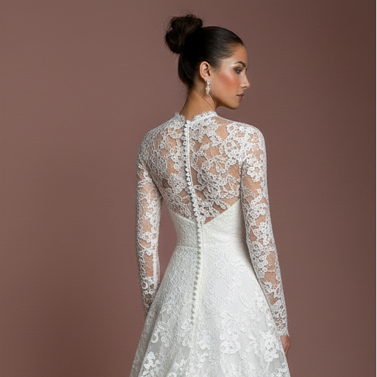 Floral Wedding Dress Subtle Long Embroidery Lace Bridal