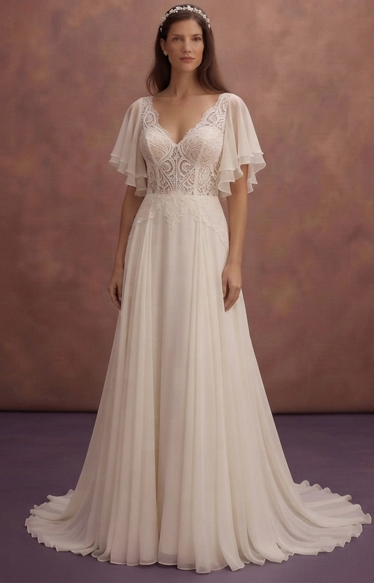 Flutter Sleeve Chiffon Wedding Dresses with Soft Movement