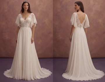 Flutter Sleeve Chiffon Wedding Dresses with Soft Movement