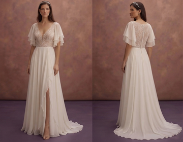 Flutter Sleeve Wedding Dresses with Chiffon Elegance