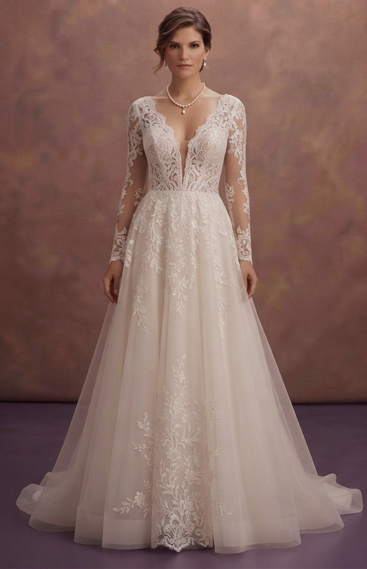 French Lace A-Line Wedding Dresses with Romantic Charm