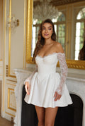 Elegant Short Wedding Dresses Strapless A-Line Ruffles Lace Appliques Pleated Mini Sexy Bridal Gown