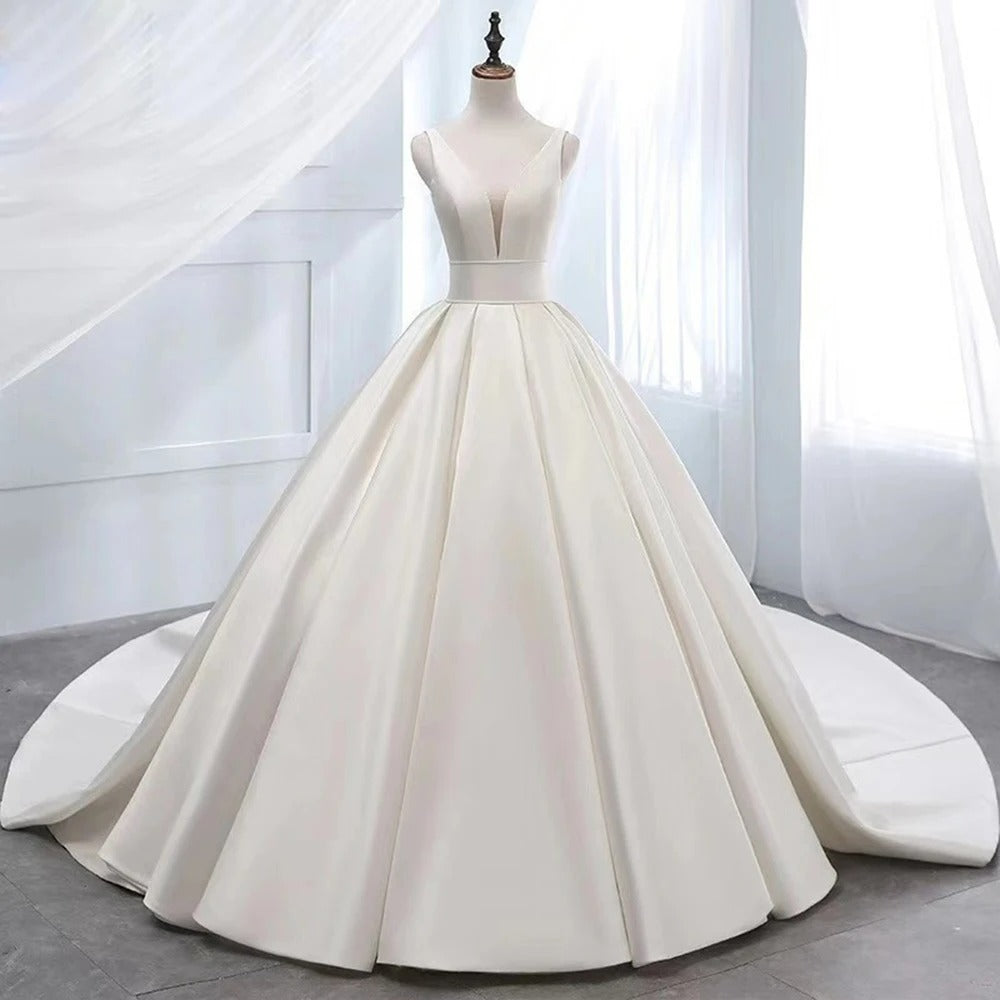 Marfim cetim vestidos de casamento de alta qualidade vestidos de noiva tribunal trem casamento nupcial wear chegada outono inverno vestidos de novia