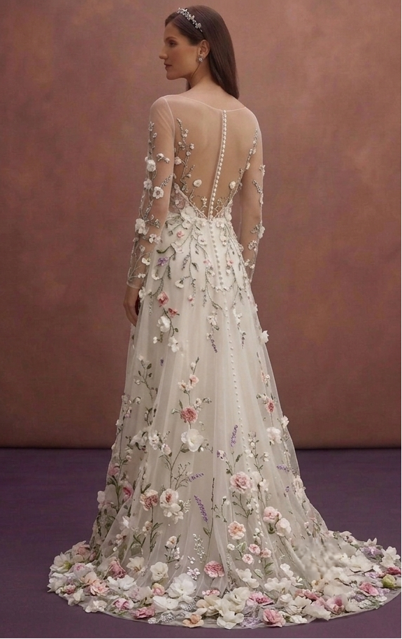 Garden Bridal Dresses with Floral Organza Appliqués
